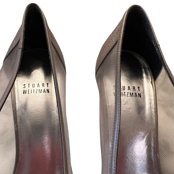 STUART WEITZMAN Pumps Heels Mesh Sheer Peep-Toe Gold Size 9 Bridal Formal - Picture 4 of 11